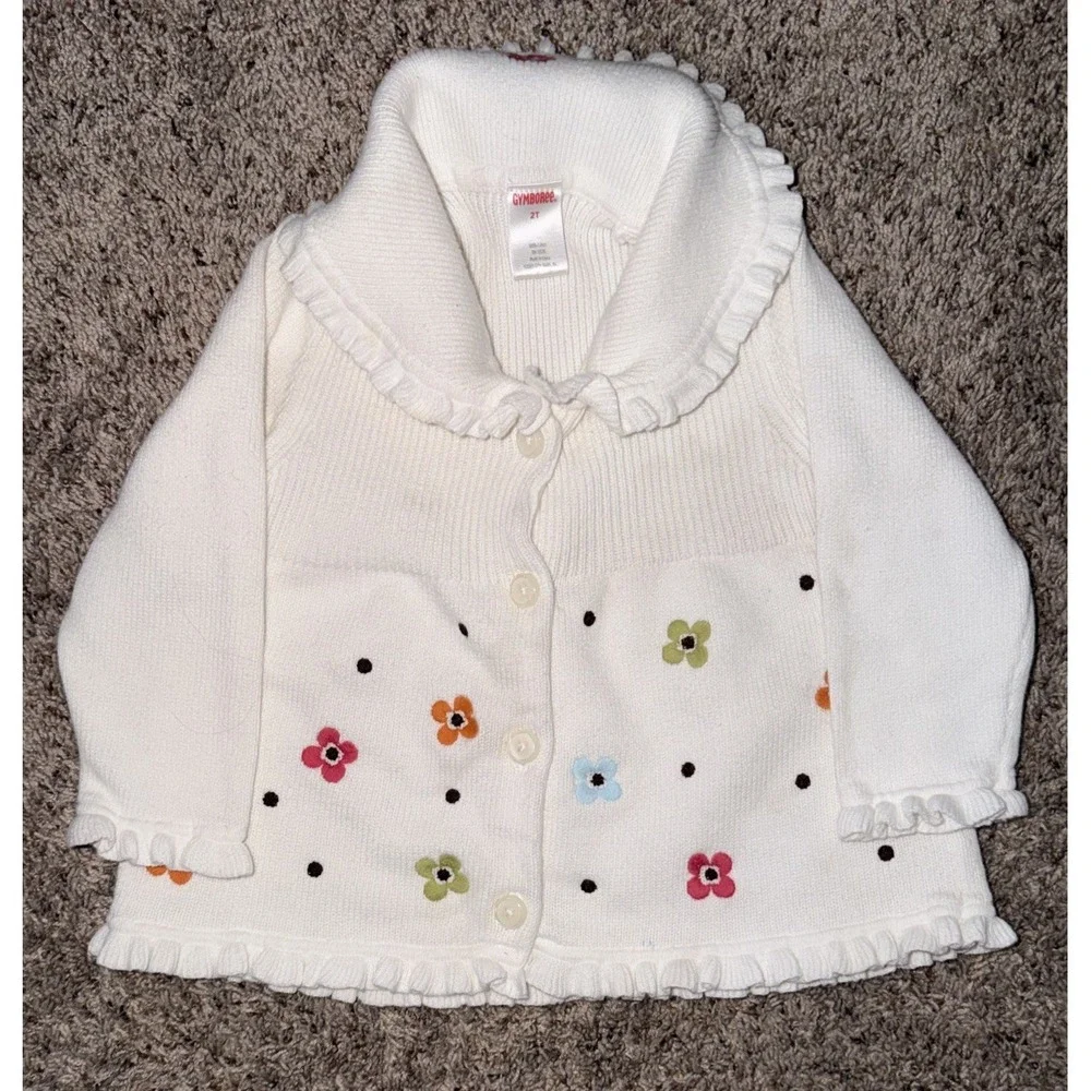 Gymboree Fall For Autumn Embroidered Flower Sweater‎ White Girls 2T